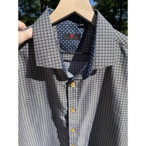 BC Collection Geometric Short Sleeve Shirt Blue Gold Mens 2XL (Chest 48")